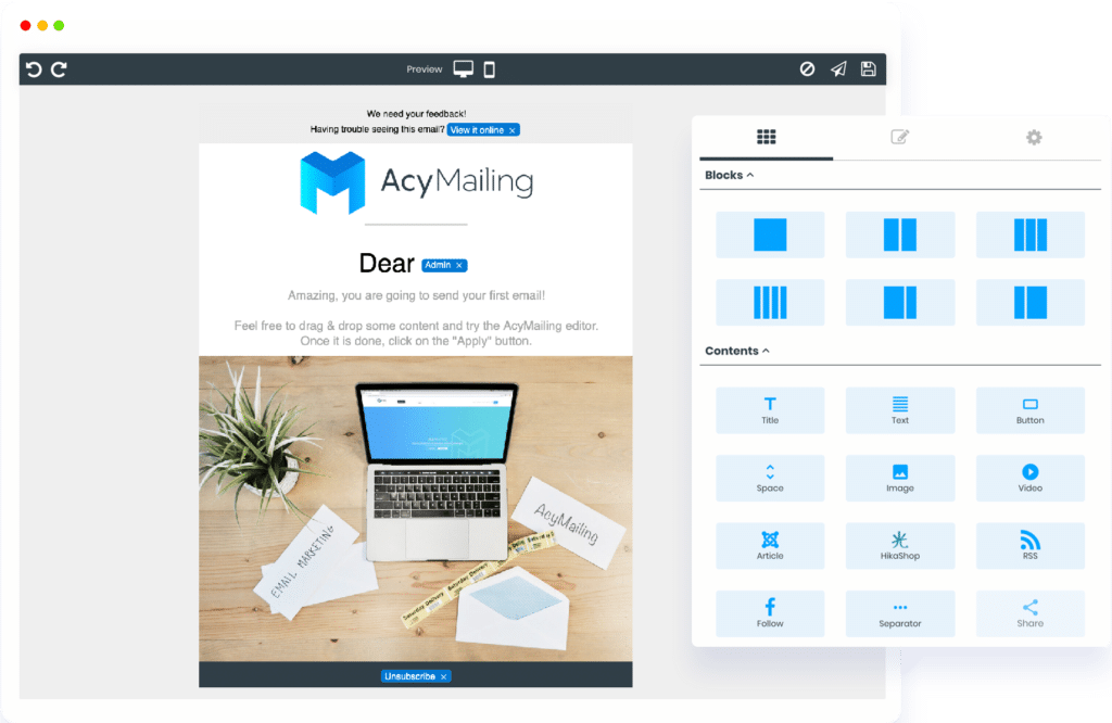 AcyMailing Editor