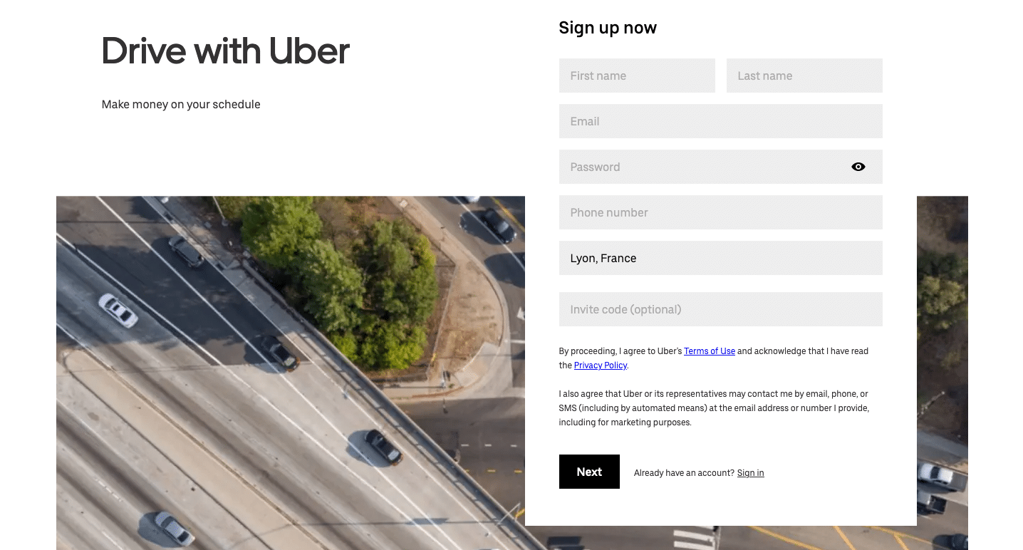 uber landing page