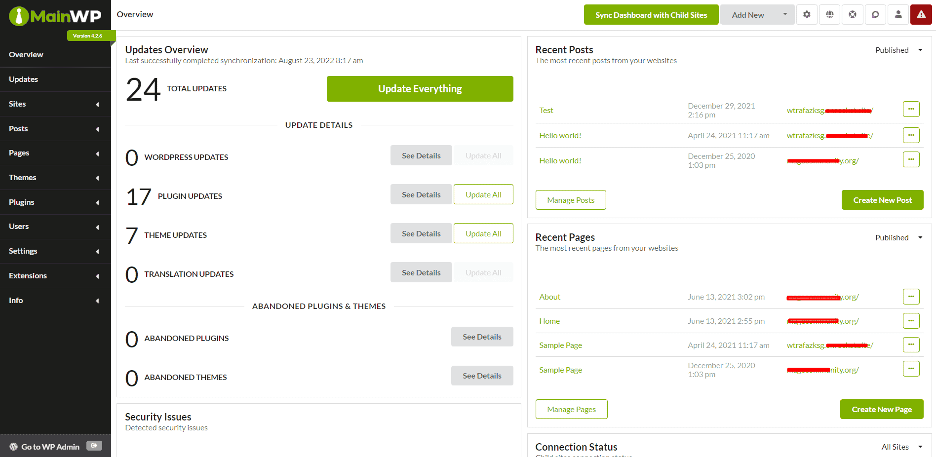 Security Ninja for MainWP is used to control the settings of all Security  Ninja-installed Child Sites directly from the MainWP Dashboard.