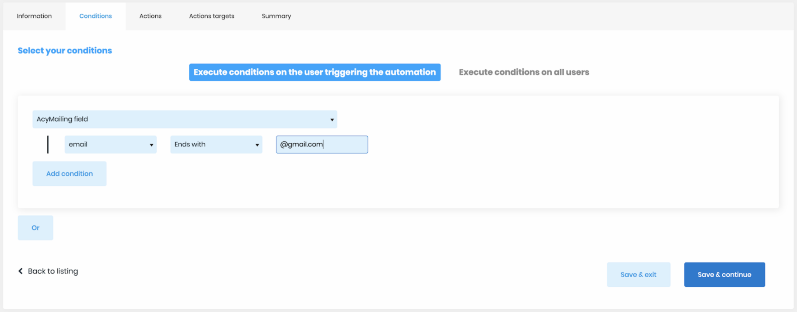 condition acymailing automation