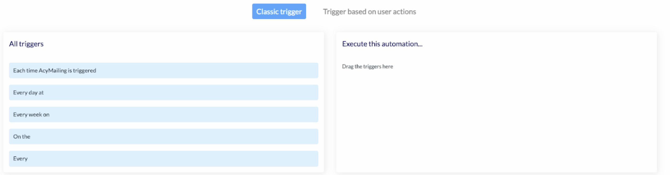 triggers automation acymailing